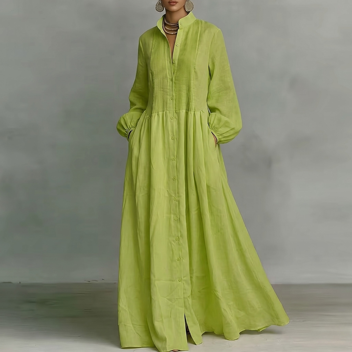 Robe longue Nella | Coton fluide, col montant & manches longues 0