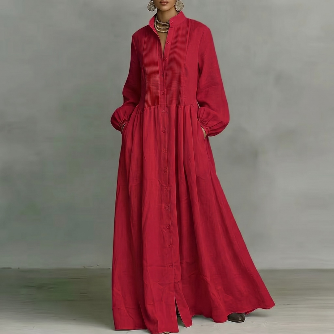 Robe longue Nella | Coton fluide, col montant & manches longues 10