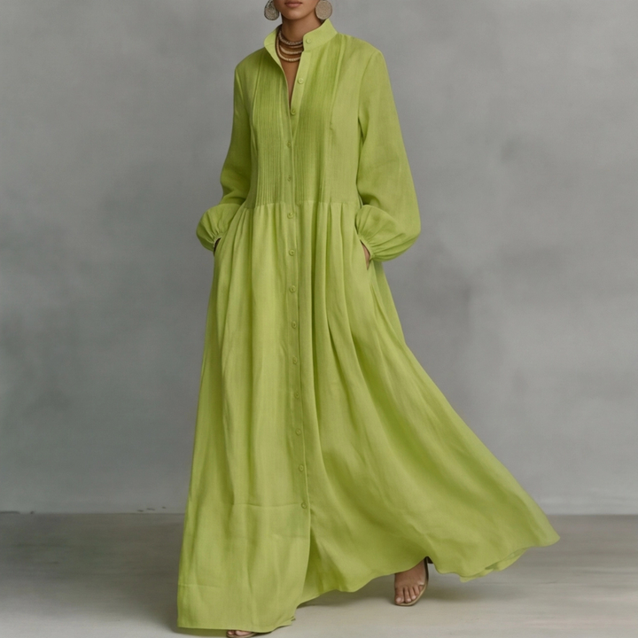Robe longue Nella | Coton fluide, col montant & manches longues 2