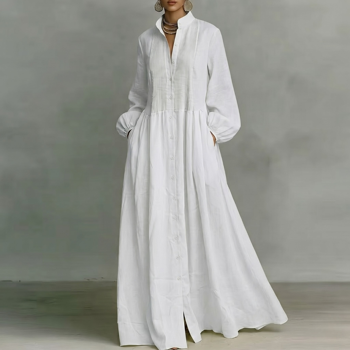 Robe longue Nella | Coton fluide, col montant & manches longues 4