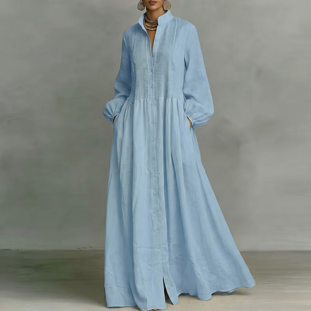Robe longue Nella | Coton fluide, col montant & manches longues 5