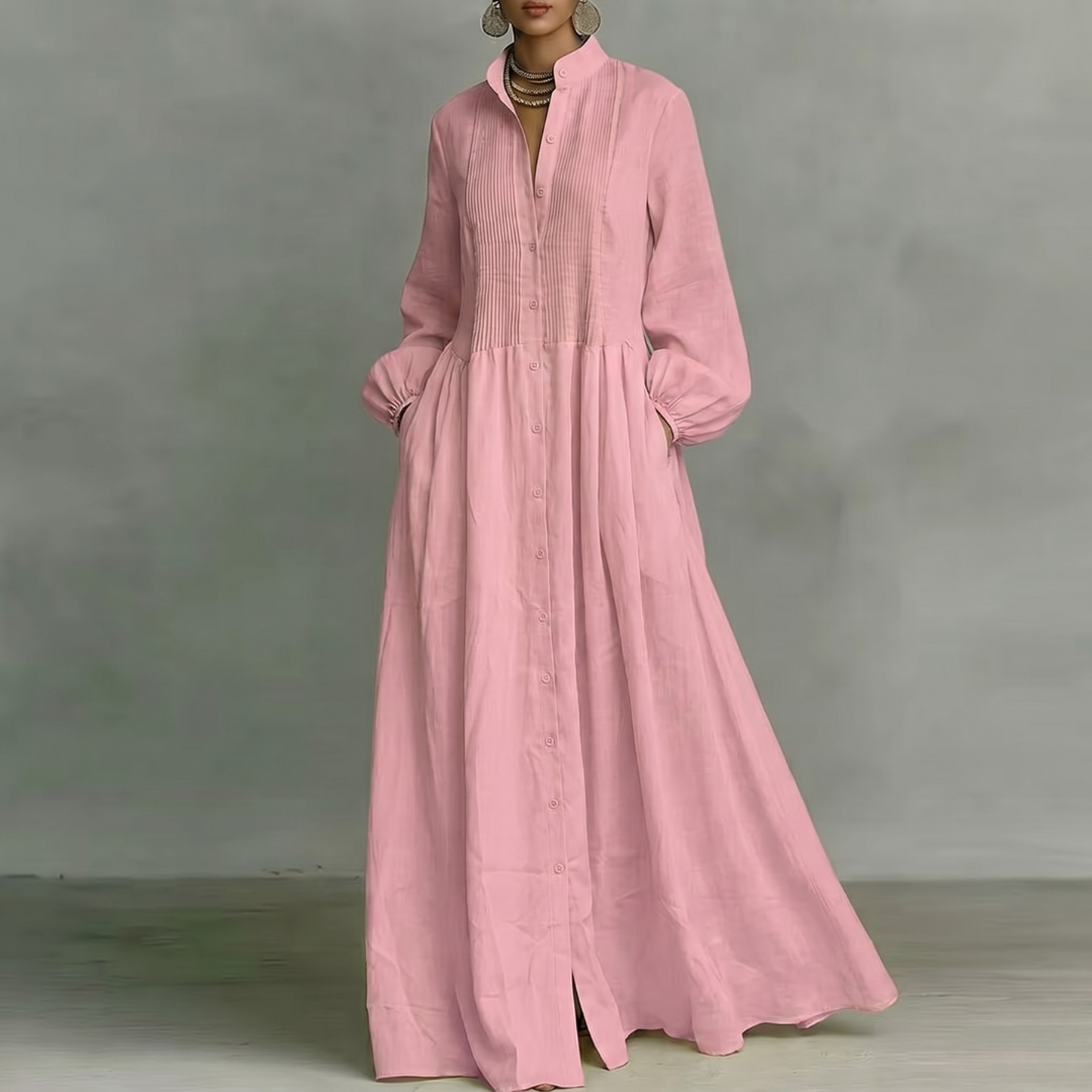 Robe longue Nella | Coton fluide, col montant & manches longues 6