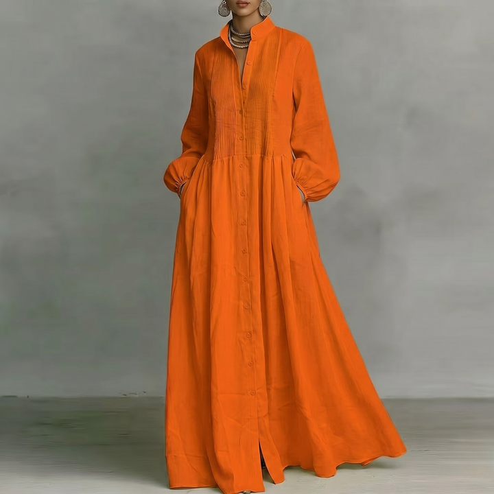 Robe longue Nella | Coton fluide, col montant & manches longues 7