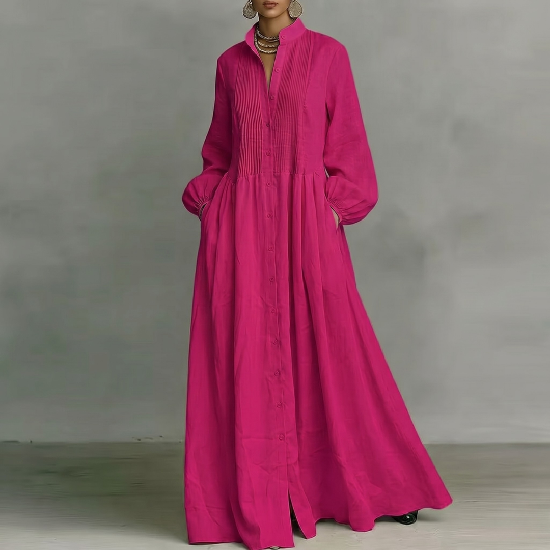 Robe longue Nella | Coton fluide, col montant & manches longues 8