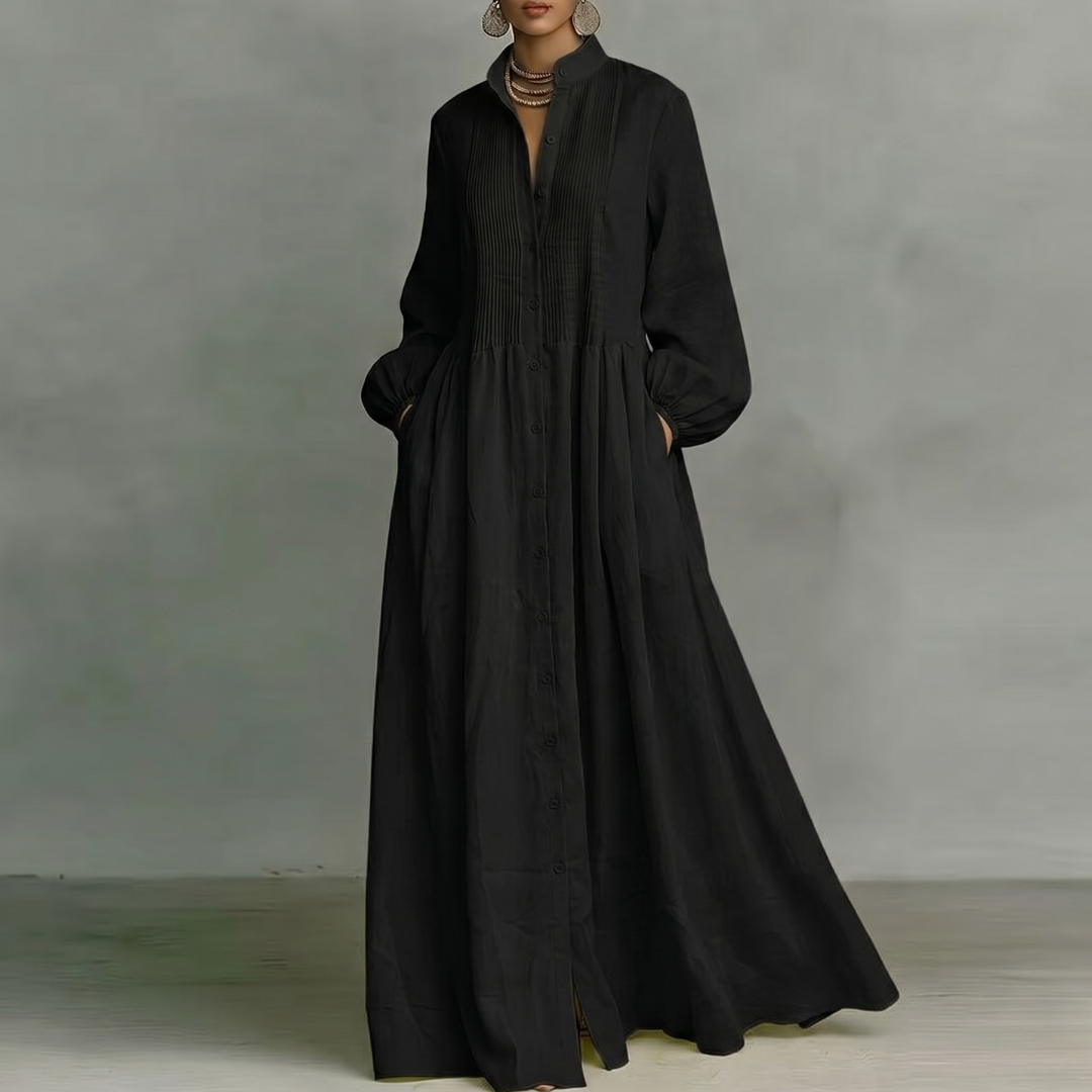 Robe longue Nella | Coton fluide, col montant & manches longues 9