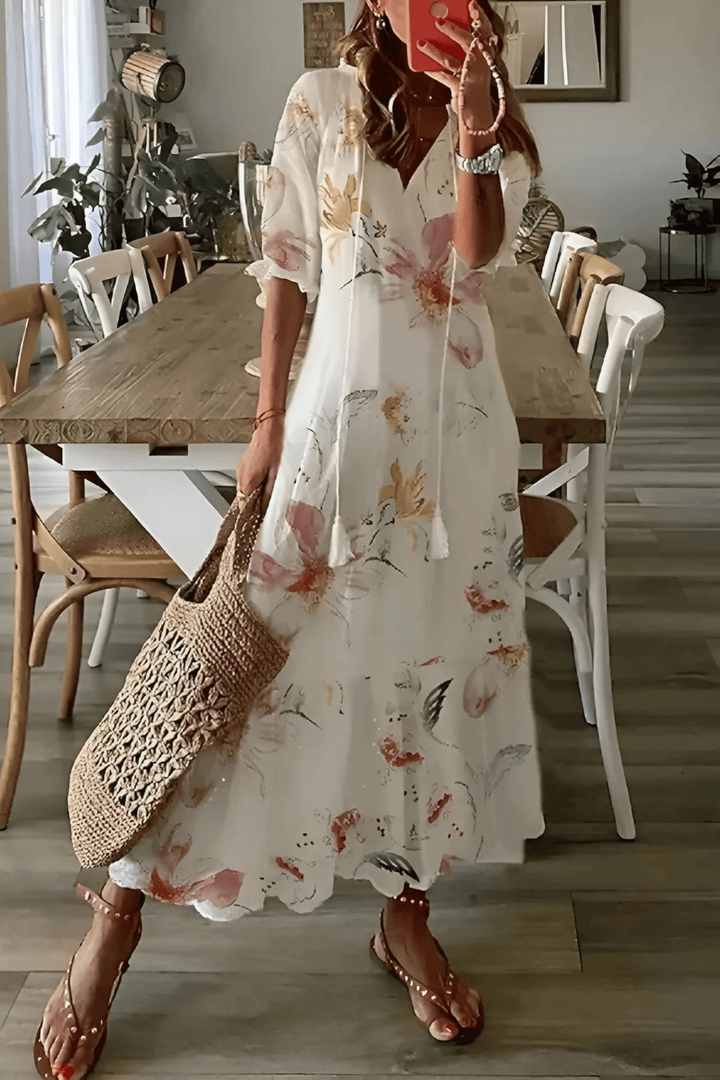 Robe midi Juliette Femme | Imprimé Délicat, Tissu Léger, Élégance Chic 0