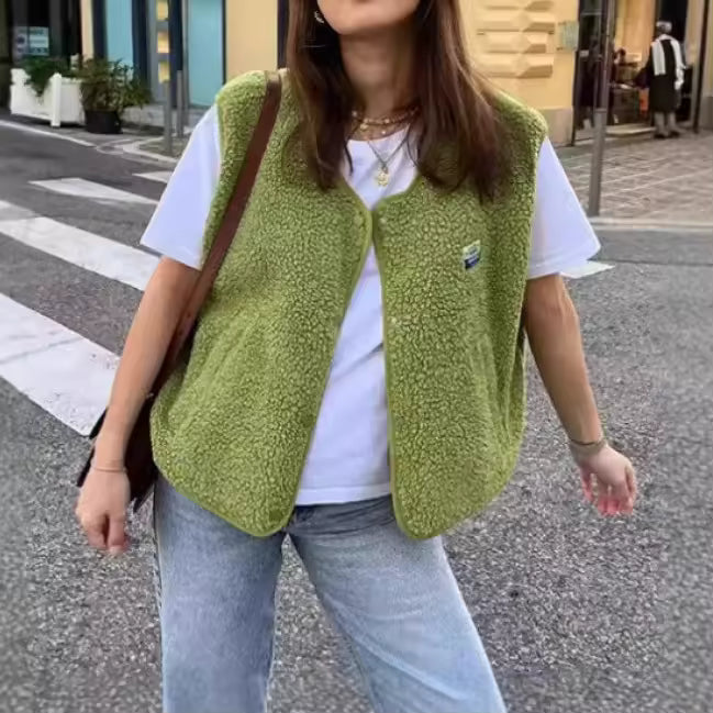 Gilet Peluche Romane | Sans Manches, Chaud et Doux Femme 0