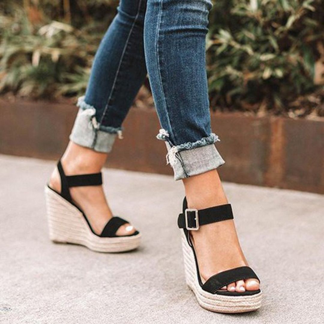 Sandales Solène Compensées Femme | Jute Naturel & Cuir Verni, Bride à Boucle 1