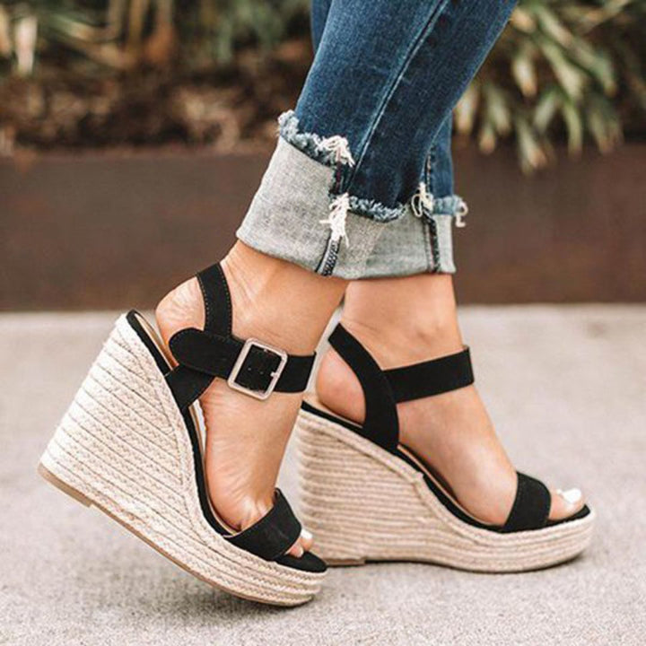 Sandales Solène Compensées Femme | Jute Naturel & Cuir Verni, Bride à Boucle 2