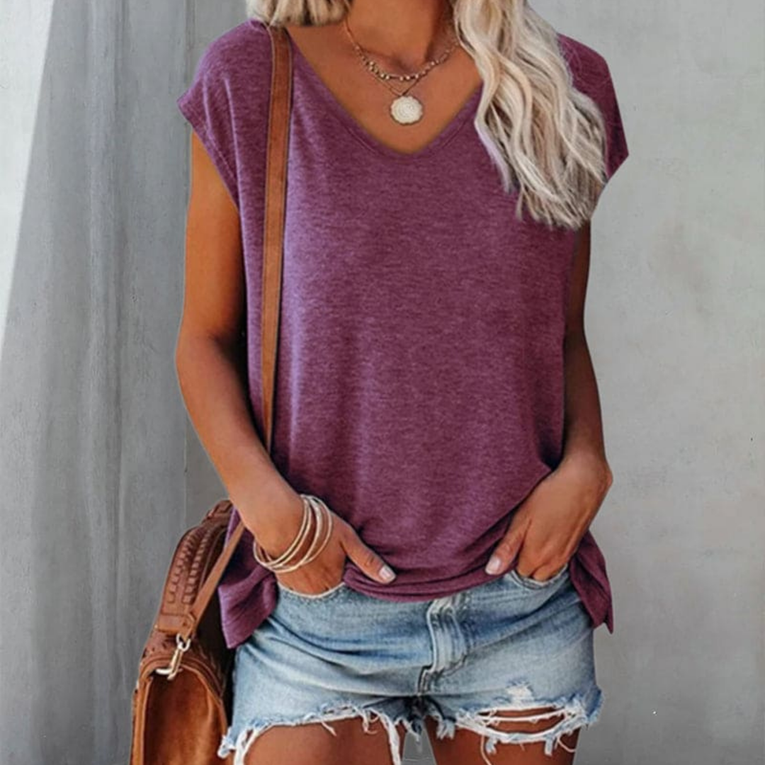 T-Shirt Délina | Coton Respirant, Col en V & Coupe Fluide 0