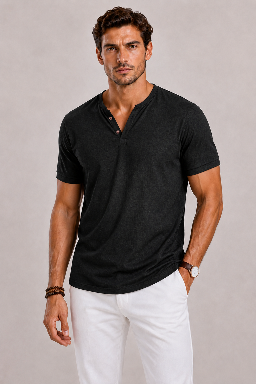 T-shirt Celvoir Homme | Col V à Boutons, Manches Courtes, Tissu Léger 2