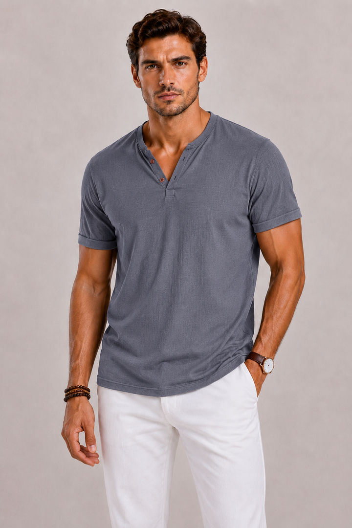 T-shirt Celvoir Homme | Col V à Boutons, Manches Courtes, Tissu Léger 3