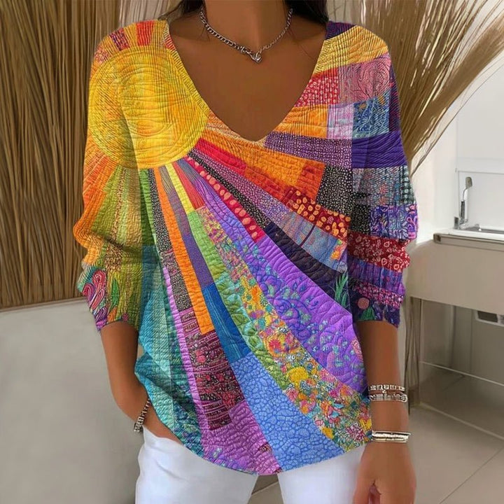 T-shirt Vintage Talia | Manches Longues & Col en V Élégant 1