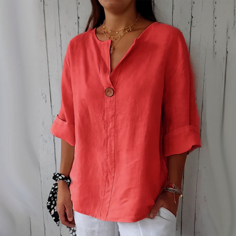 Blouse en Lin Charlotte Femme | Col Ouvert, Manches Retroussables 2