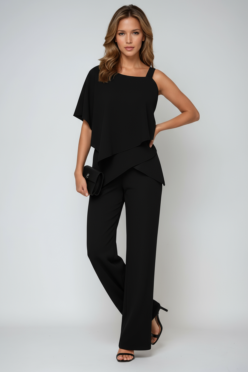 Ensemble Deux Pièces Léa Femme | Top Asymétrique, Pantalon Ample 1