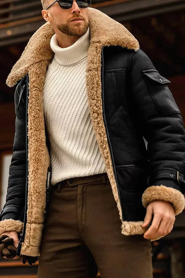 Veste en cuir Olivier | Veste aviateur classique en cuir véritable, coupe structurée 3