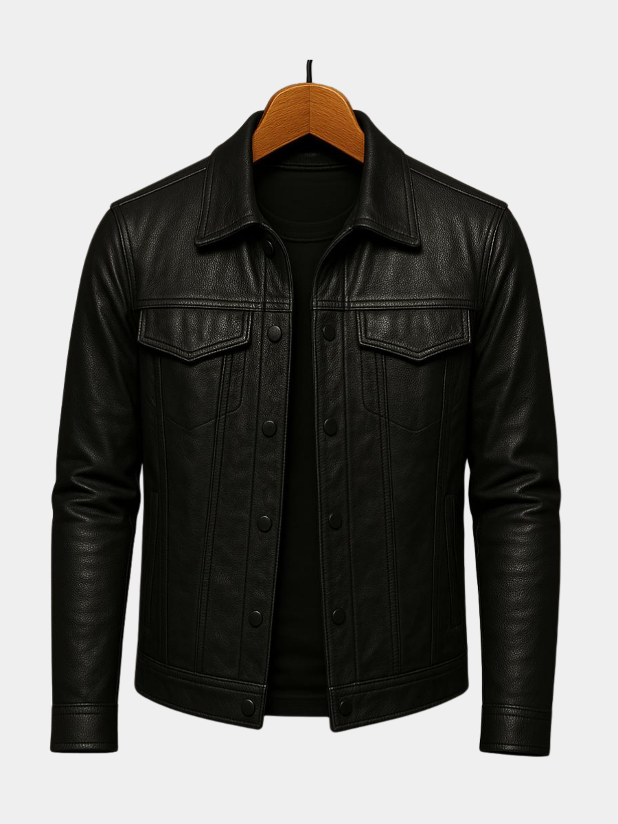 Veste en Cuir Rider Léo | Homme, Col Zippé, Style Moderne 0