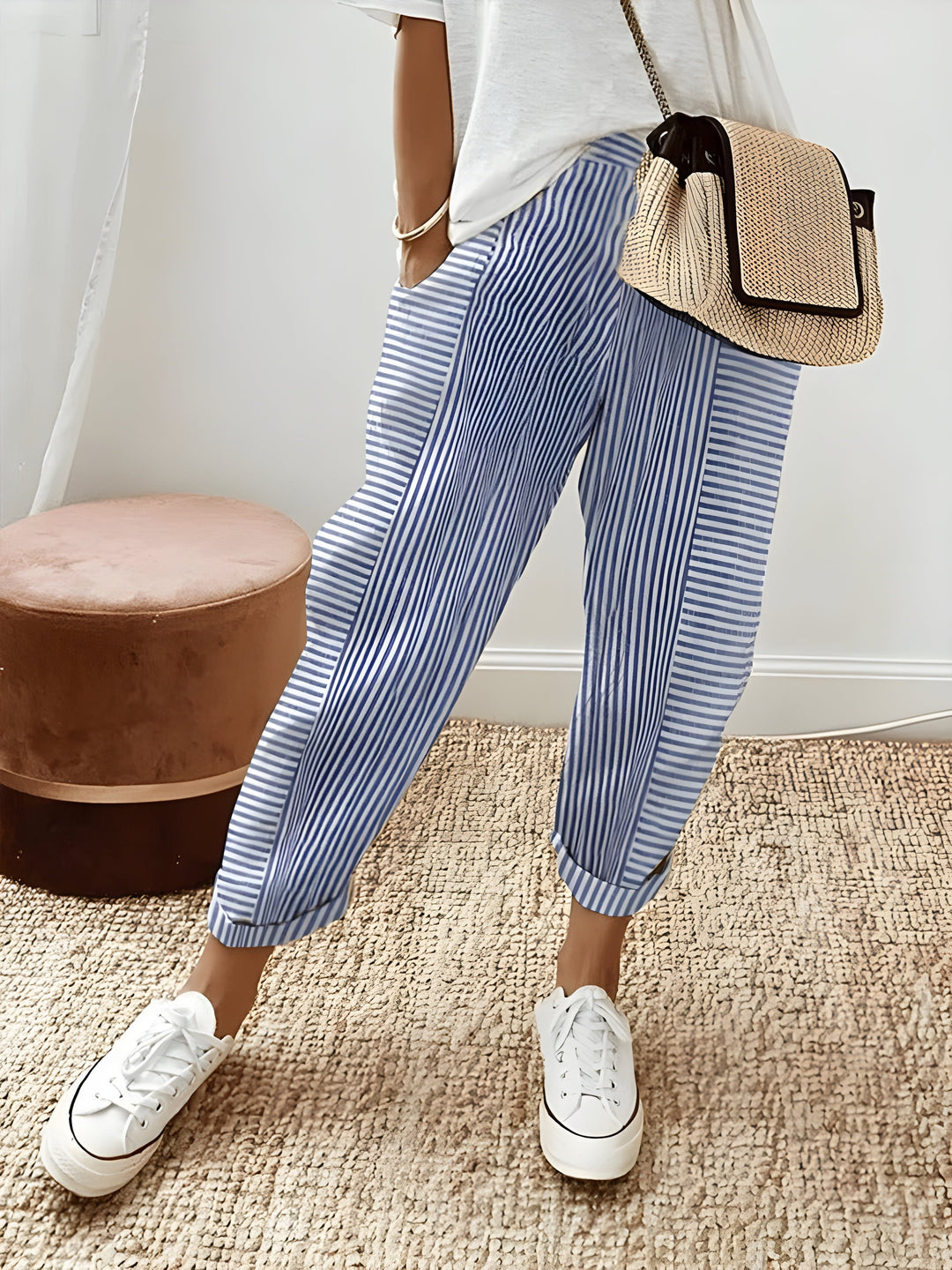 Pantalon Rayé Zoé Femme | Jambes Larges, Taille Haute Estivale 1