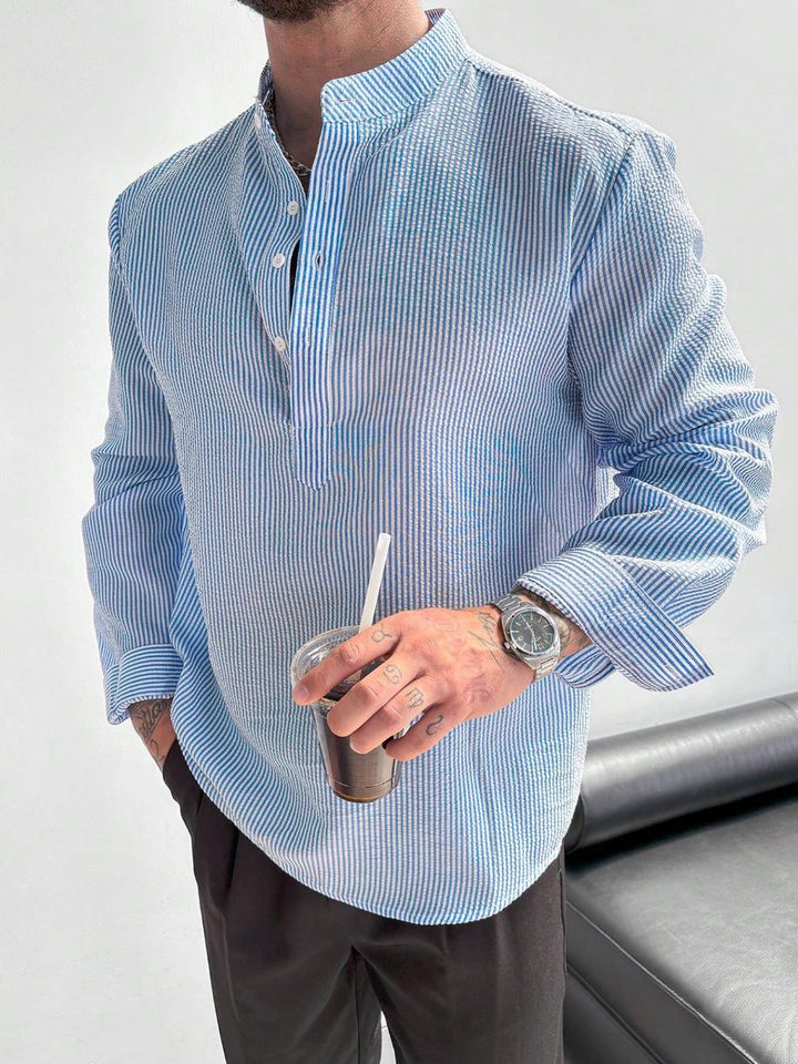 Chemise Col Mao à Rayures Sacha Homme | Manches Longues, Motif Rayé 1