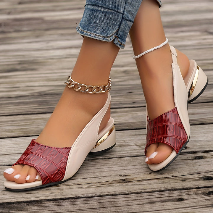Sandales bicolores Selena | Effet croco, talon métallique - Rouge