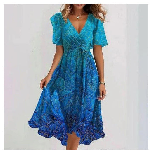 Robe Midi Florale Inès | Col V, Manches Courtes, Taille Marquée 2