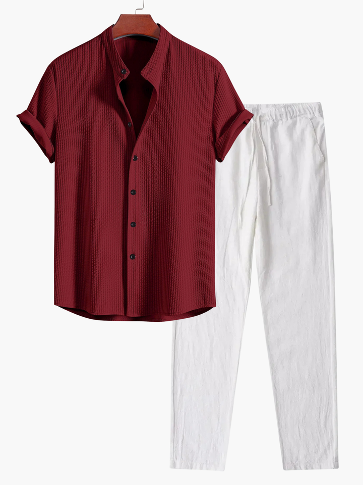 Chemise Col Mao et Pantalon Léo Homme | Manches Retroussées 0