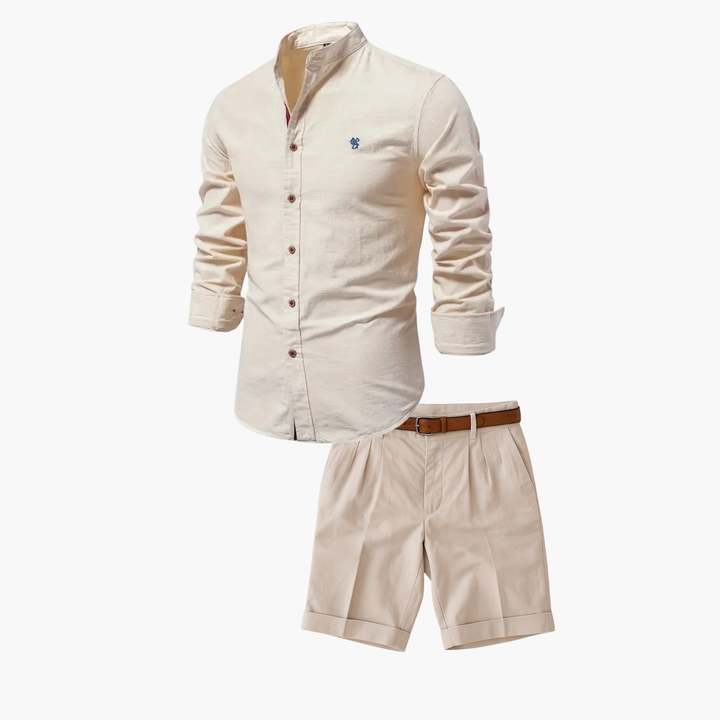 Ensemble Chemise Col Mao et Short Lucas Homme | Manches Longues 0