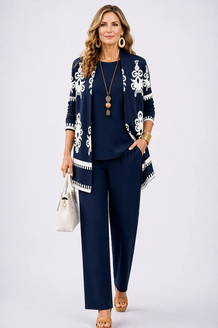 Ensemble Trois Pièces Camille Femme | Gilet Imprimé, Pantalon Coordonné 13