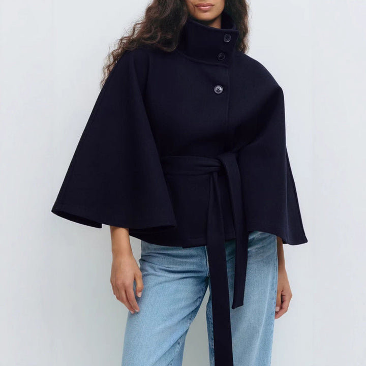 Manteau Cape Agathe Femme en Laine | Ceinture, Col Montant 3