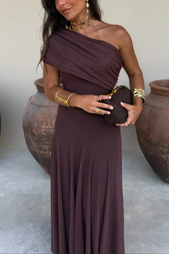 Robe Longue Léa | Drapé Asymétrique, Taille Marquée 0
